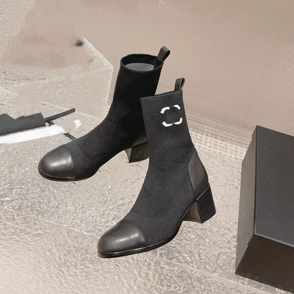 

luxury designer sock boots channel women ankle booties winter leather boot martin platform letter ccity ghhjj, Black