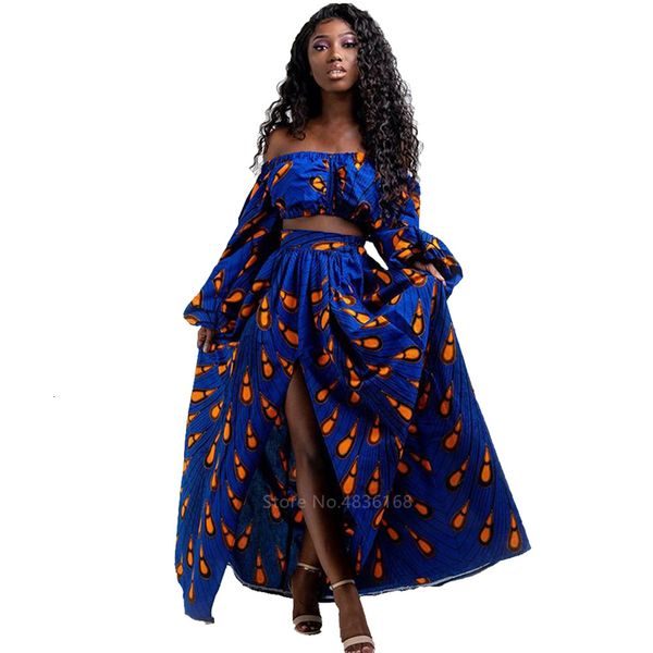 

ethnic clothing african dresses for women autumn 2piece set lady full sleeve shoulder off festher dashiki print split skirts africna clothes, Red