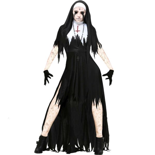 

halloween costume for women nun costume cosplay costumes vampire demon costume cross print long dress party costume s-xl, Black;red