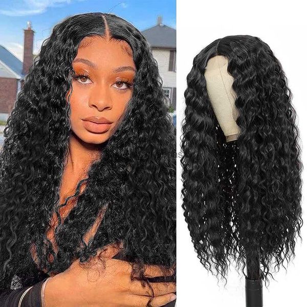 

synthetic wigs 24 inch afro kinky curly wig synthetic pre plucked natural hair 100% glueless lace front wigsdaily party cosplay for woman hk, Black