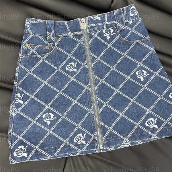 

summer short dress womens denim skirt alphabet check print sleek and casual fit handsome luxury style zip design skirts designer women cloth, Black