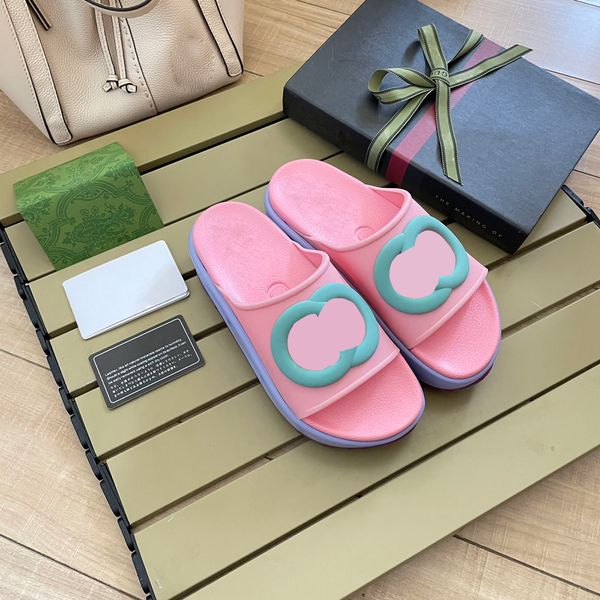 

women's waterproof rubber designer slippers men's candy color home outdoor fashion letters 3d embroidery slipper, Black