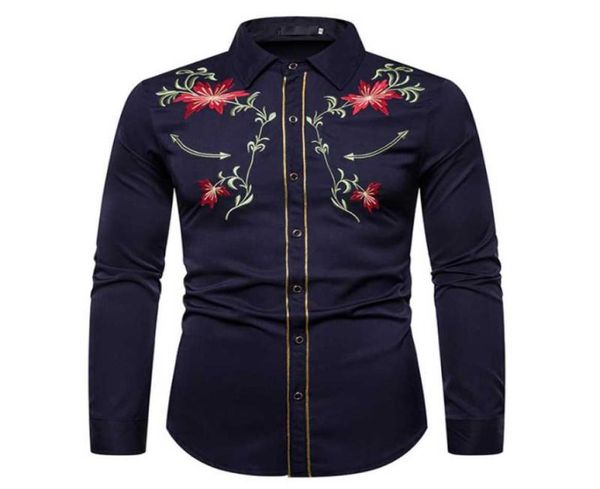 

stylish western cowboy shirt men brand design embroidery slim fit casual long sleeve shirts mens wedding party shirt for male5598739, White;black