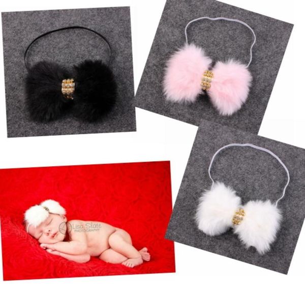 

new baby rabbit fur bow headband for infant girl hair accessories elegant fur bows clip hair band newborn pography prop ym61056662089, Slivery;white