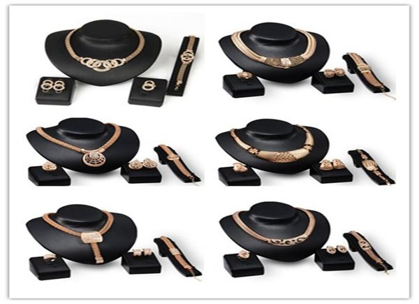 

18k gold plated chunky chain statement necklace earrings bracelet ring set for women crystal wedding jewelry sets 6 de4853236, Black