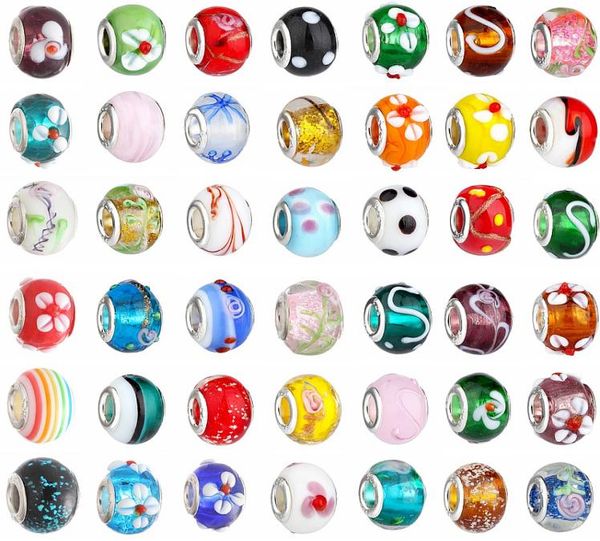 

50pcslot mix color big hole glass crystal beads charm loose spacer craft european beaded for bracelet necklace jewelry findings 4814588, Bronze;silver