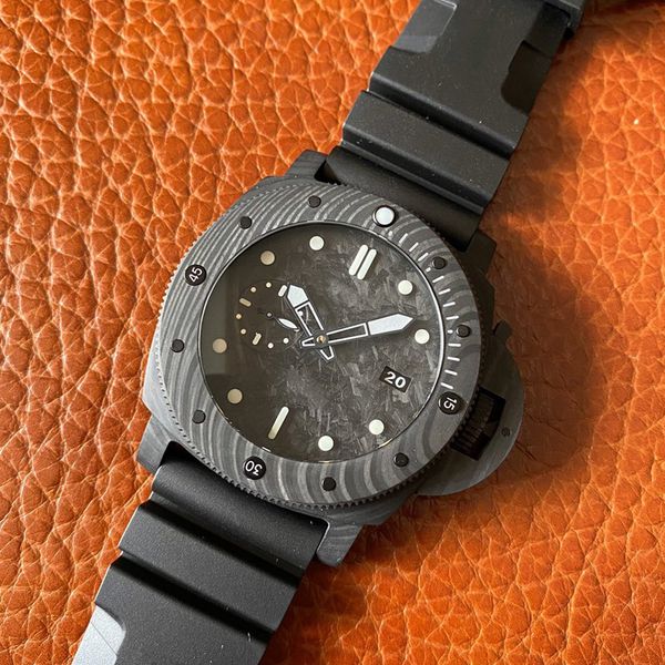 

mens mechanical watch automatic carbon fiber black rubber, Slivery;brown