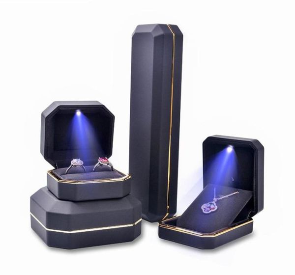 

luxury led light necklace pendant double ring jewelry box plastic wedding jewellery gift packing case7179220, Black;white