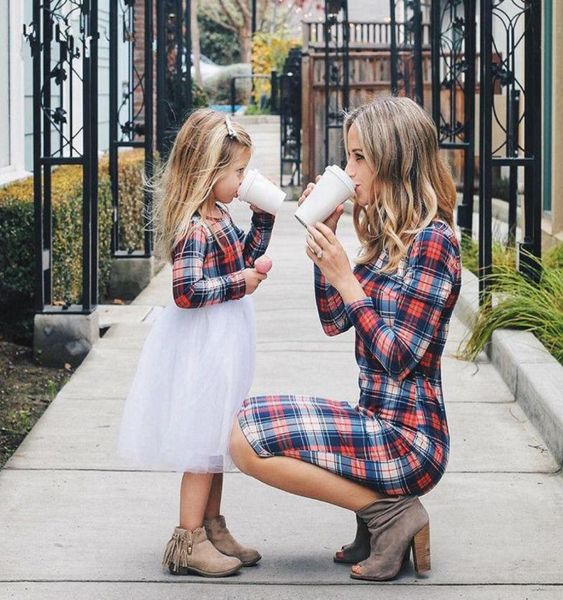 

mother daughter matching shirt dress clothes women kid tulle girl dresses autumn plaid girls clothing vestidos casual8573579, Black;gray
