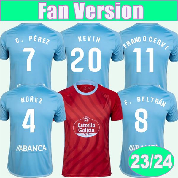 

2023 24 f. beltran mens soccer jerseys lago aspas franco cervi c. perez tapia aidoo kevin home blue away football shirt short sleeve sleeve, Black;yellow