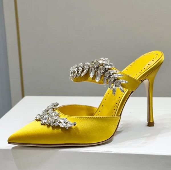 

women pumps pointed toe baotou slippers 90mm thin high heels rhinestone bling party high-heeled shoes for style summer and spring multi-func, Black