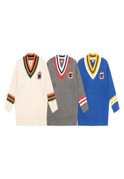 

22fw italy autumn winter sweaters men women university striped embroidery logo casualong sleeves streetwear v neck knitted woole4902334