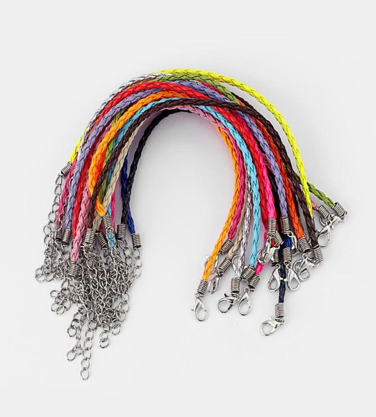 

50 pcs multicolor leather braided charm bracelet love for bead lobster clasp fine jewelry3950766, Silver