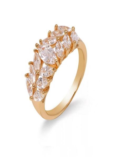 

128r elegant women clear ring leaf 2019 with 18k gold plated zircon 2619202, Golden;silver