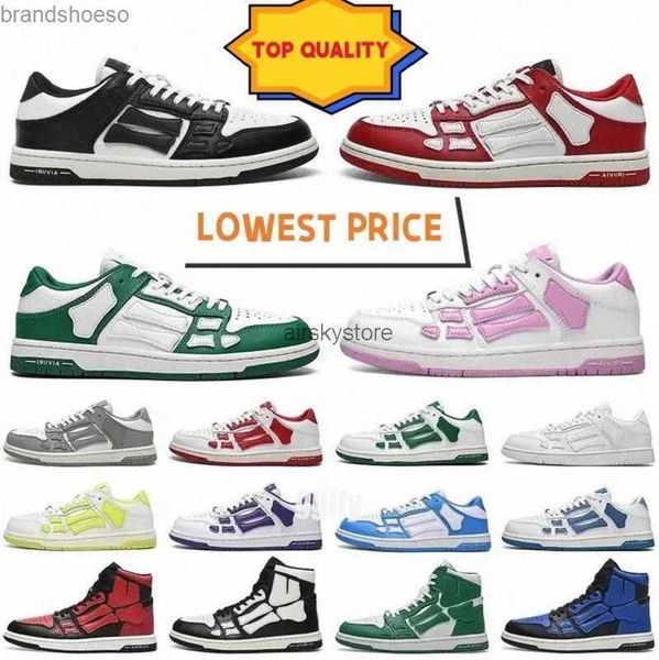 

designer men athletic shoes skelet bones runner women men sports shoes retro sneakers skel low running shoes genuine leather lace up 001