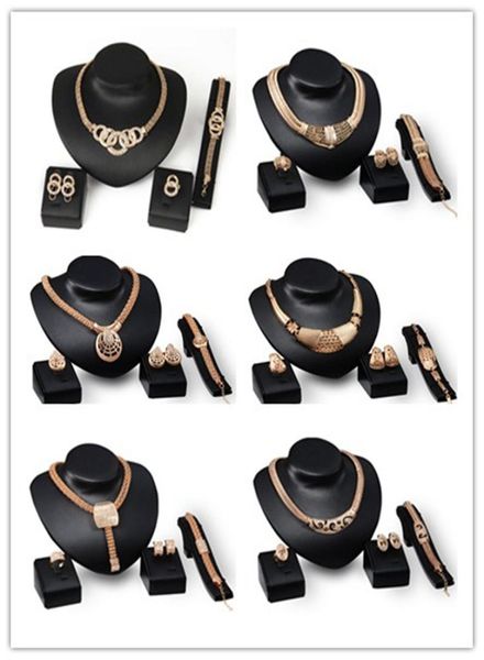 

18k gold plated chunky chain statement necklace earrings bracelet ring set for women crystal wedding jewelry sets 6 de6886693, Black