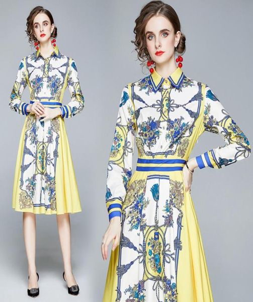 

highend womens printed dress long sleeve lapel party evening dress 2021 spring autumn pleated dress fashion noble lady dresses5418953, White;black