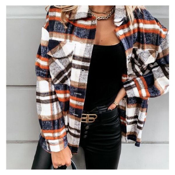 

womens jackets autumn and winter europe america foreign trade woolen shirt long sleeve plaid coat women 230818, Black;brown