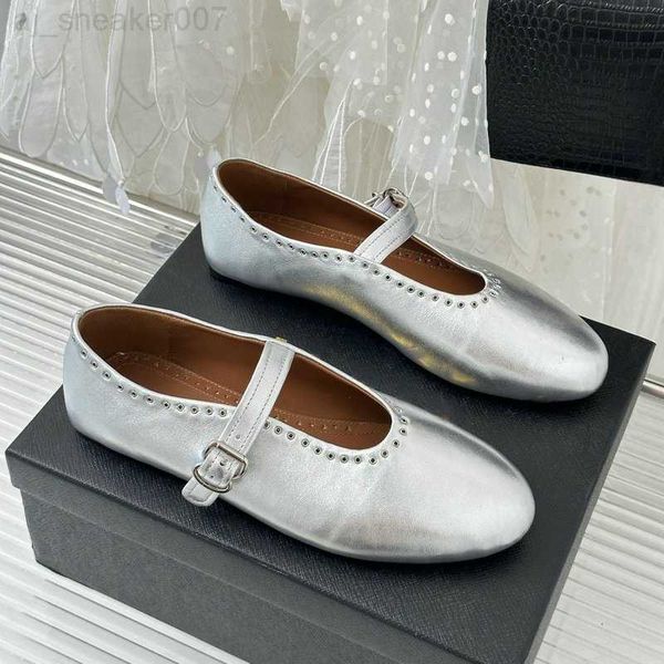 

alaia shoes womens designer shoes summer round head rhinestone flat shoes womens luxury leather rivet buckle mary jane shoes comfortable bal, Black
