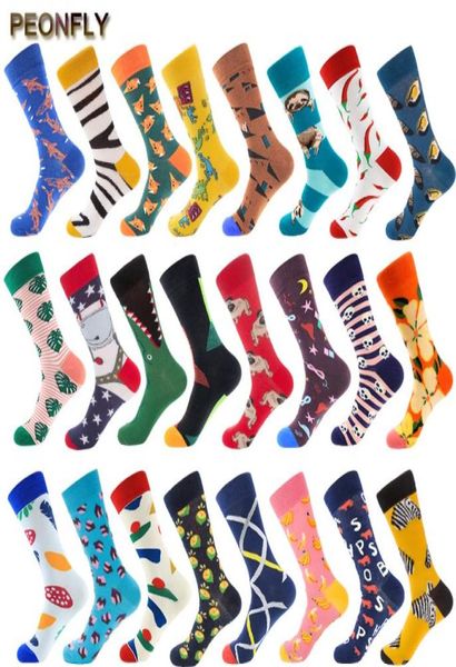 

men socks cotton funny crew socks cartoon animal dog pattern happy socks novelty sokken for christmas gift 2pcs1pairs1023319, Black