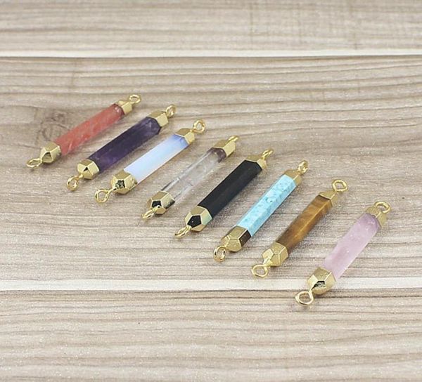 

14 colors mixed natural stone terminated point connector druzy beads slim gold plated healing crystal quartz stones for jewelry ma6998683, Silver