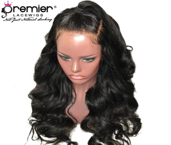 

premier glueless lace front wigs brazilian remy human hair preplucked natural hairline body wave 130 density lace wig for americ437857496, Black;brown