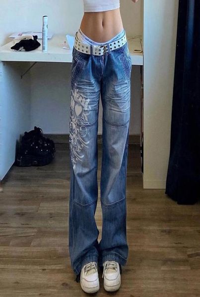 

women039s jeans heart print blue straight spring autumn women low waist baggy wide leg y2k fashion pleated black denim tro3465177