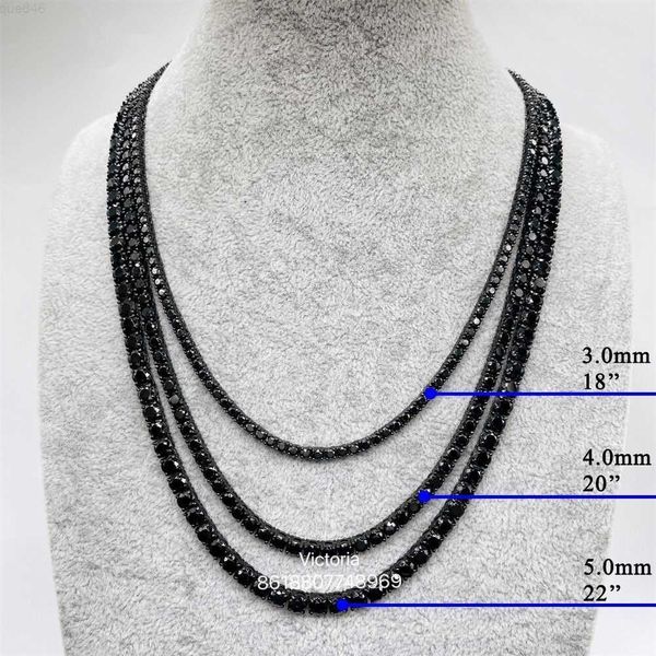

new fashion hip hop iced out men necklace s925 sterling silver 3mm 4mm black colored moissanite tennis chain