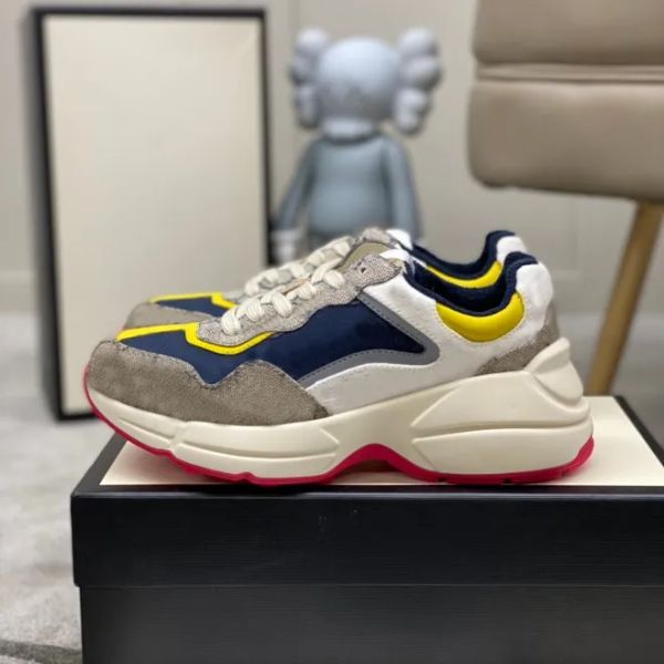 

2023leathercasual ace italy rhyton series tiger print leather sneakers mens womens daddy 3d leather horn vintage running shoes rhyton traine