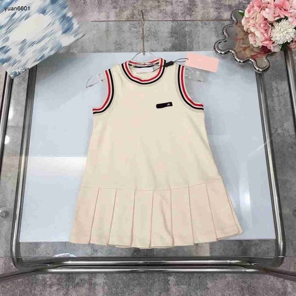 

luxury designer baby clothes sleeveless vest design girls dress size 100-150 cm child pleated skirt june27, Red;yellow