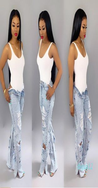 

fashion solid denim jeans womens hole high waisted jeans skinny office lady pants1102758, Blue