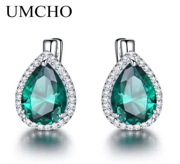 

umcho green emerald gemstone clip earring 925 sterling silver earrings for women new fashion oval birthstone fine designer earring2862633, Golden;silver