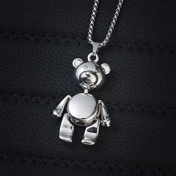 

netizen new smooth limbs mobile little bear titanium steel necklace bounce tidal accessories pendant sweater chain jewelry pendant, Silver