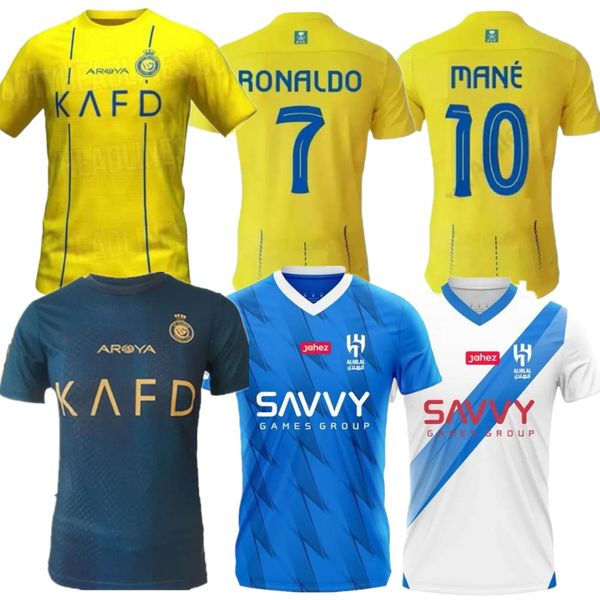 

2023 2024 Al Nassr Soccer Jerseys Ronaldo Men Kids Kit Uniform 23 24 Home Yellow CR7 Boys Football Shirt Al-Nassrs Away Third Al Hilal Saudi Maillots De Foot, Al hilal saudi home