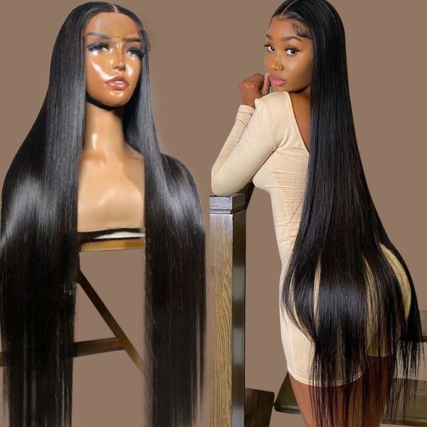 

30 Inch Lace Frontal Wig Straight HD Transparent 13x4 220%density 360 Lace Front Human Hair Wig Bone Straight Human Hair Wigs for Women, Black