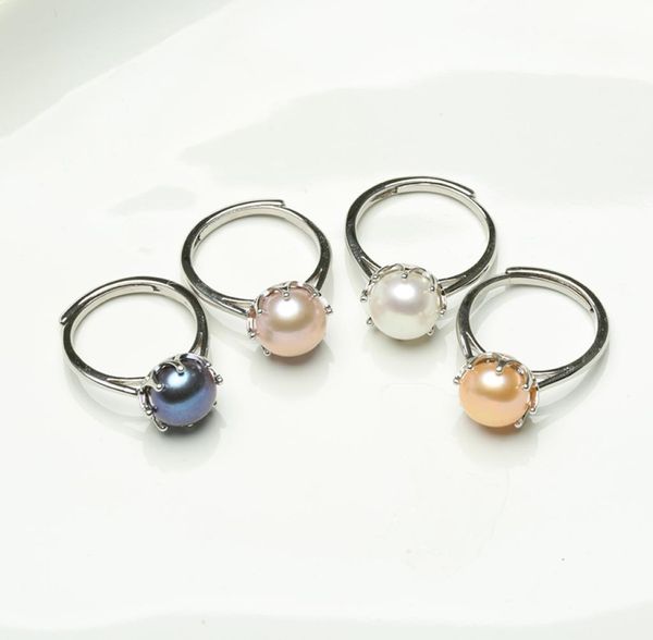 

s925 silver rings freshwater pearl crown ring for women 78 mm natural pearl with zircon fashion jewelry adjustable size wedding r6976788, Golden;silver