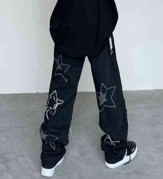 

y2k jeans men star printed trousers autumn new korean fashion gothic high street style loose casual slim straight wideleg pants g5948522, Blue