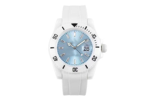 

5g all-ceramic watch with diameter of 40mm adopts 3135 movement to adjust the time clockwise and 12 points to jump calendar natural rubber s, Slivery;golden