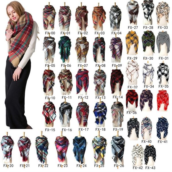 

fashion accessories autumn and winter scarves imitation cashmere enlarged double sided colored checkered square scarfs for women shawl t015, Blue;gray