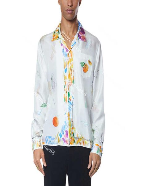 

2023 artist orange designer shirt cuba neck hawaiian men and women long sleeve shirts silk button up casual shirt6425625, White;black