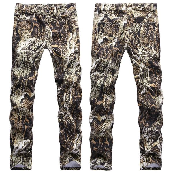 

men's jeans snake skin slim fit fashion hip hop cool print pattern night show singer performance, Blue