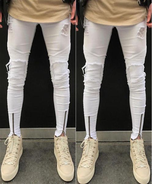 

men stylish ripped scratched jeans pants biker skinny slim straight denim pencil long trousers leggings pantalon s3xl white27789154313, Black