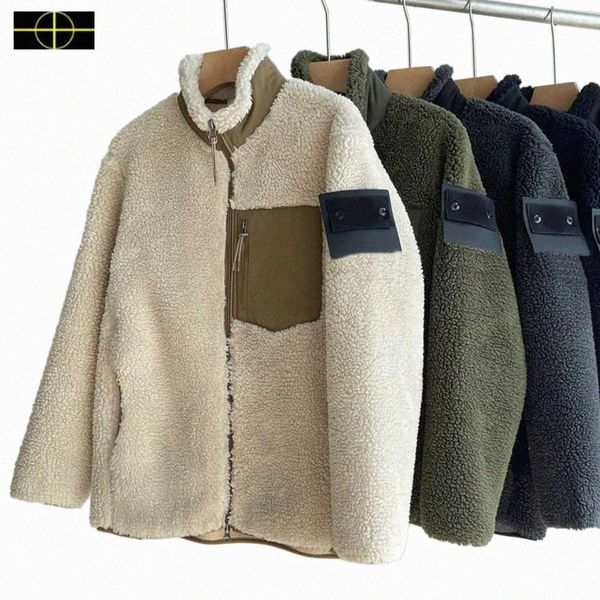 

designer mens toney stones island jackets man jacket coats winter thick long sleeve zipper hoodie lamb style outwear with epaulet island clo, Black;brown