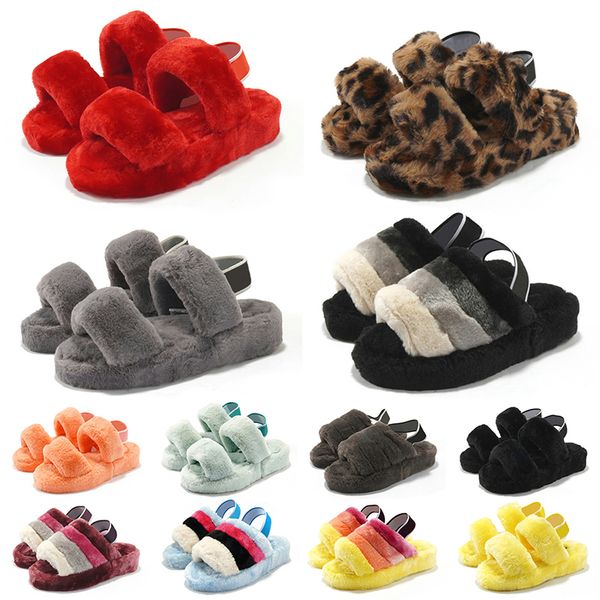 

womens slippers ladies wool slides winter fur fluffy furry warm fuzzys sandals comfortable fuzzy australias iron sheet girl flip flop mules, Black
