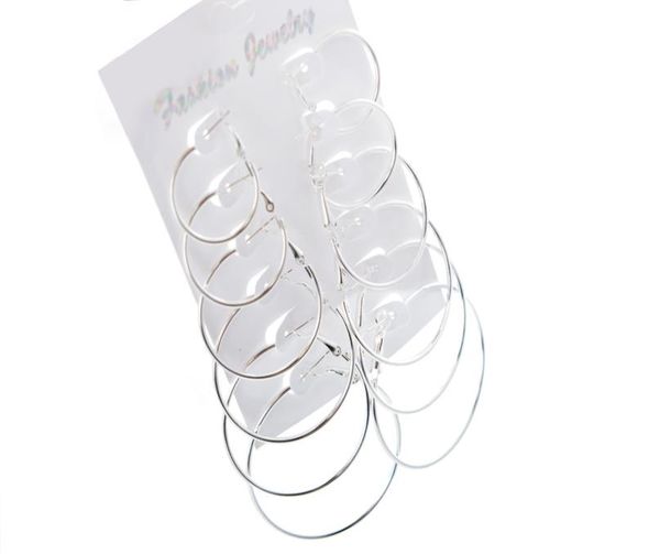 

6 pairset vintage gold color big circle hoop earrings for women steampunk ear clip party jewelry accessories gift3108202, Golden;silver