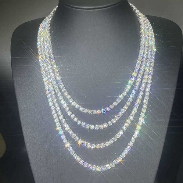 

hip hop iced out 925 sterling silver 3mm 4mm 5mm moissanite diamond tennis chain necklace