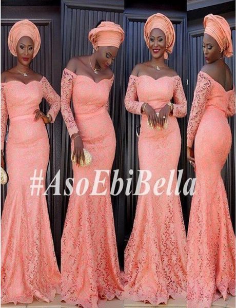 

off the shoulder long sleeves lace elegant aso ebi style evening dresses plus size 2016 africa mermaid evening gowns peach prom pa9748264, Black;red