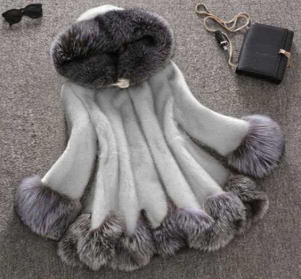 

m12xl plus size luxury imitation mink women winter faux fur coat midlength hooded jacket oversized female warm parkas1083491, Black