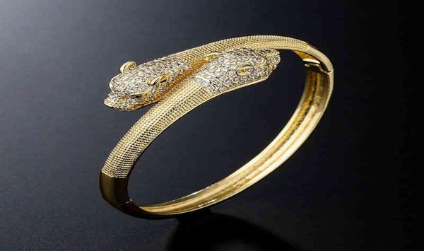 

big leopard head shape women and men bangle with ring jewelry set high dubai gold bracelet9679197, Black