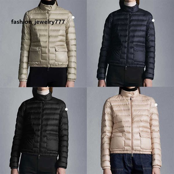 

designer womens down parkas lightweight jacket large pocket stand collar hoodless ladies style korean fashion casual embroidered badge winte, Black